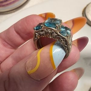 14k white gold ring with diamonds and zircon